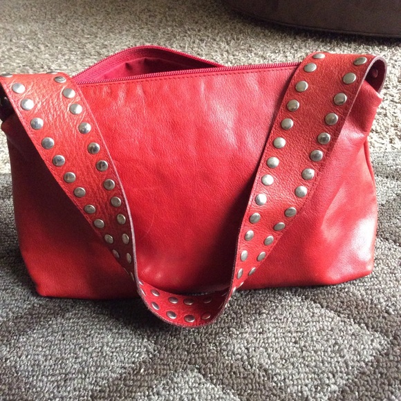 Maurizio Taiuti Handbags - Maurizio Taiuti Red Leather Studded Shoulder Bag